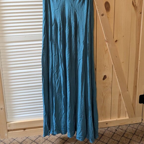 Soft Surroundings Katriane Gauze Maxi Dress Teal Large Crinkle Sleeveless Smock - Picture 2 of 11